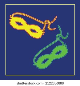 Cute yellow and green carnival face masks vector image on a blue background