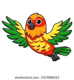 Cute yellow and green parrot lovebird cartoon flying