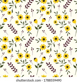 Cute yellow hand drawn flower on spring seamless pattern for print textile