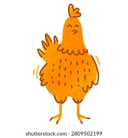 cute yellow hen chicken character standing facing forward alone
