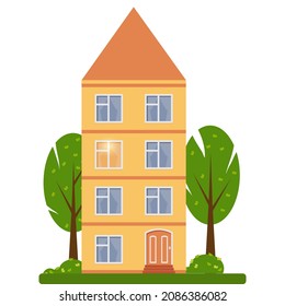 Cute Yellow House In Scandinavian Style, Sketch, Vector