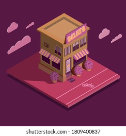 Cute Yellow Ice Cream Parlor In Isometric