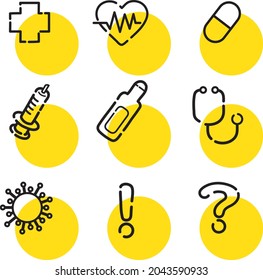 Cute yellow icon set that can be used in hospitals and medical fields