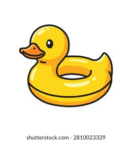 Cute yellow inflatable duck swim ring for summer pool fun isolated on white background