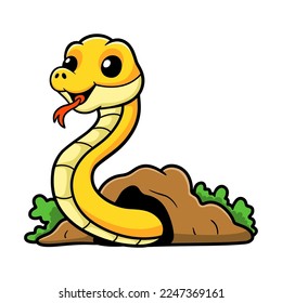Cute yellow insularis snake cartoon out from ground