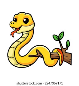 Cute yellow insularis snake cartoon on tree branch