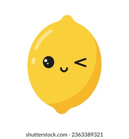 Cute yellow lemon with kawaii eyes. Flat vector illustration isolated on white background.
