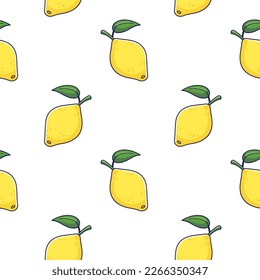 Patrón limón amarillo lindo sin fisuras en estilo doodle. Caricatura dibujada a mano vectora Ilustración de limón. Esbozo dibujado a mano de limón. Patrón para ropa infantil.