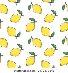 Lindo amarillo limón sin patrón en estilo doodle. Vector dibujado a mano ilustración de limón.