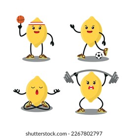 cute yellow lemon sport exercise vector illustration