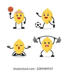 cute yellow lemon sport exercise vector illustration sticker