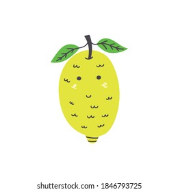 Cute yellow lemon. Vector isolated in hand drawn fruit