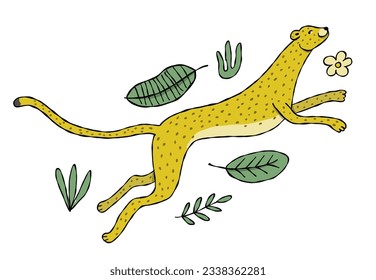 Hellgelber Leopard. Schöner Tiercharakter für verschiedene Drucke und Designs. Vektorgrafik in Flachstil