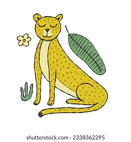 Cute yellow leopard. Nice animal character for various prints and designs. Vector illustration in flat style