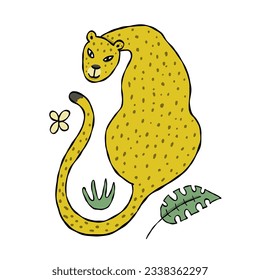 Cute yellow leopard. Nice animal character for various prints and designs. Vector illustration in flat style