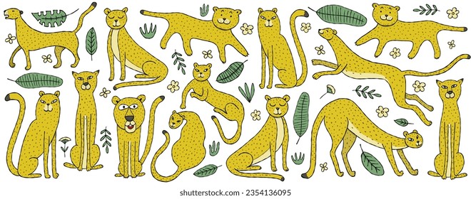 Cute yellow leopard. Nice animal character for various prints and designs. Vector illustration in flat style