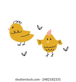 Cute yellow little chicks vector illustration