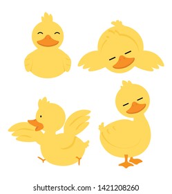 Cute Yellow Little Duck Set Stock Vector (Royalty Free) 1421208260