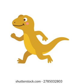 Cute yellow lizard running happily vector illustration, funny reptile cartoon character sprinting