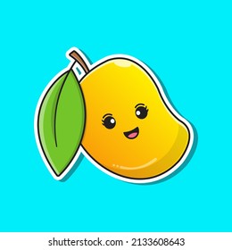 Cute Yellow Mango, Cartoon Illustration