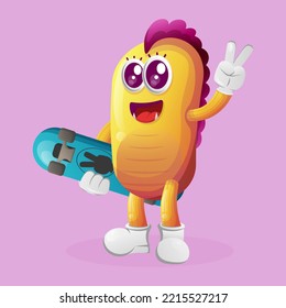 Cute yellow monster carrying a skateboard. Perfect for kids, small business or e-Commerce, merchandise and sticker, banner promotion, blog or vlog channel
