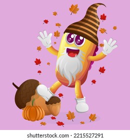 Cute yellow monster celebrate autumn. Perfect for kids, small business or e-Commerce, merchandise and sticker, banner promotion, blog or vlog channel
