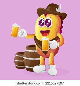 Cute yellow monster celebrate oktoberfest with holding beer. Perfect for kids, small business or e-Commerce, merchandise and sticker, banner promotion, blog or vlog channel
