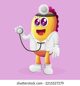 Cute yellow monster doctor holding stethoscope. Perfect for kids, small business or e-Commerce, merchandise and sticker, banner promotion, blog or vlog channel
