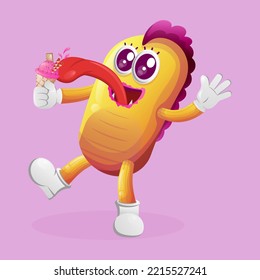 Cute yellow monster eat ice cream. Perfect for kids, small business or e-Commerce, merchandise and sticker, banner promotion, blog or vlog channel
