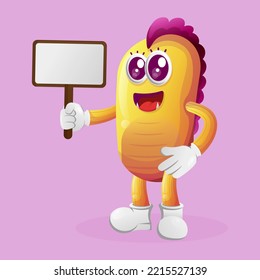 Cute yellow monster holding billboards. Perfect for kids, small business or e-Commerce, merchandise and sticker, banner promotion, blog or vlog channel
