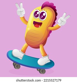 Cute yellow monster playing skateboard, skateboarding. Perfect for kids, small business or e-Commerce, merchandise and sticker, banner promotion, blog or vlog channel
