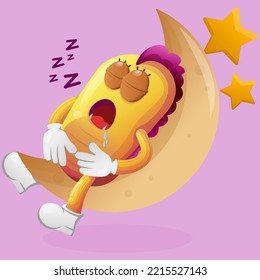 Cute yellow monster sleeping, sleeping on the moon. Perfect for kids, small business or e-Commerce, merchandise and sticker, banner promotion, blog or vlog channel
