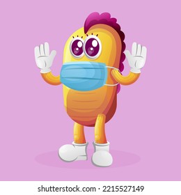 Cute yellow monster wearing medical mask, protect from covid-19. Perfect for kids, small business or e-Commerce, merchandise and sticker, banner promotion, blog or vlog channel
