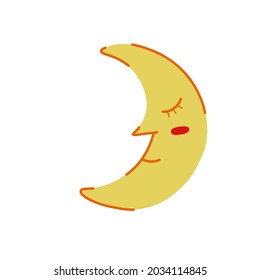 Cute yellow moon with face. Sleeping vector moon illustration 