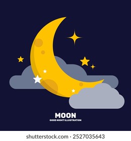 Cute Yellow Moon with Twinkle star vector illustration design, Isolate Dream Graphic Elements for Decoration, Flat, Cartoon style Pictogram for Presentation, Banner, Business, vector Stock (Editable)