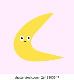 Cute yellow moon. Vector design. Sticker, banner, T shirt design. Hand drawn illustration on pink background.