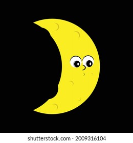 Ilustración gráfica vectorial de luna amarilla, adecuada para ilustraciones de productos infantiles, diseños de camisas, iconos, ilustraciones de aprendizaje infantil, etc.