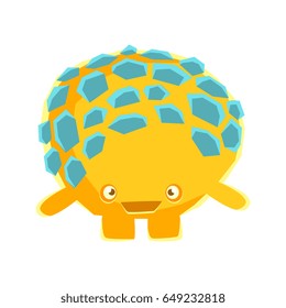 Cute yellow mossy stone with embarrassed face. Cartoon emotions character vector Illustration
