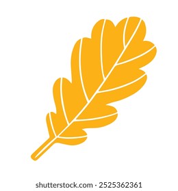 Cute yellow oak leaf, hand drawn in linocut design. Isolated silhouette, vector  illustration