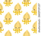 Cute yellow octopus pattern design featuring multiple smiling sea creatures against a white background