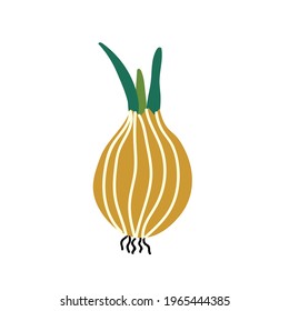 Cute yellow onion. Delicious and healthy vegetable used in food. Vector illustration on  white background .