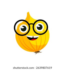 Cute yellow onion in kawaii style - vector illustration