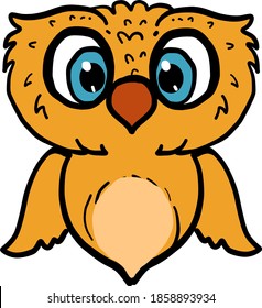 Cute-gelbe Eule, Illustration, Vektorgrafik auf weißem Hintergrund