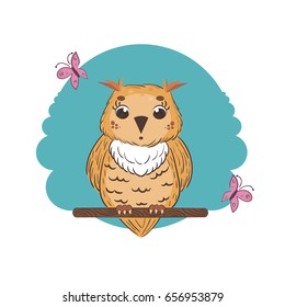 Cute yellow owl - Vector Illustration