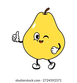 Cute yellow pear mascot winking and giving a thumbs up, smiling with cheerful, positive vibeplayful fruit character perfect as icon, sticker, avatar, or webmobile graphic