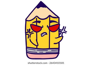 Cute Yellow Pencil Mascot Stickers With Angry Expression