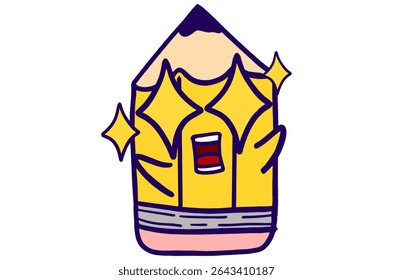 Cute Yellow Pencil Mascot Stickers With Amazed expression with starry eyes