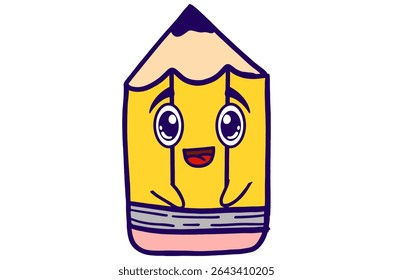Cute Yellow Pencil Mascot Stickers With Happy Expression