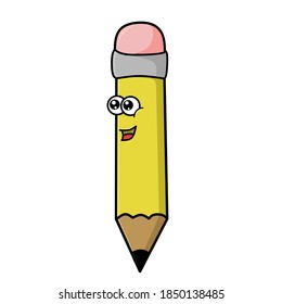 diseño del logotipo del vector del lápiz amarillo lindo con ojos y boca