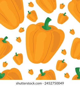 Lindo patrón de pimiento amarillo sobre fondo aislado. Verduras frescas de Vector en estilo plano. Para textiles, estampados, decoración de cocina.